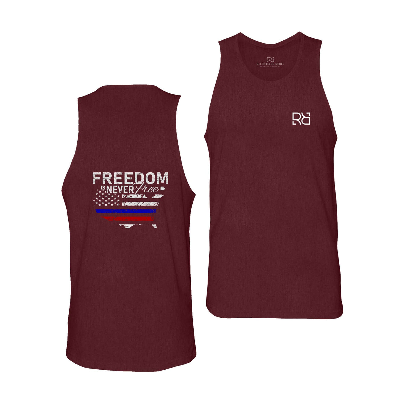 Maroon Men's Freedom Is Never Free Back Design Tank