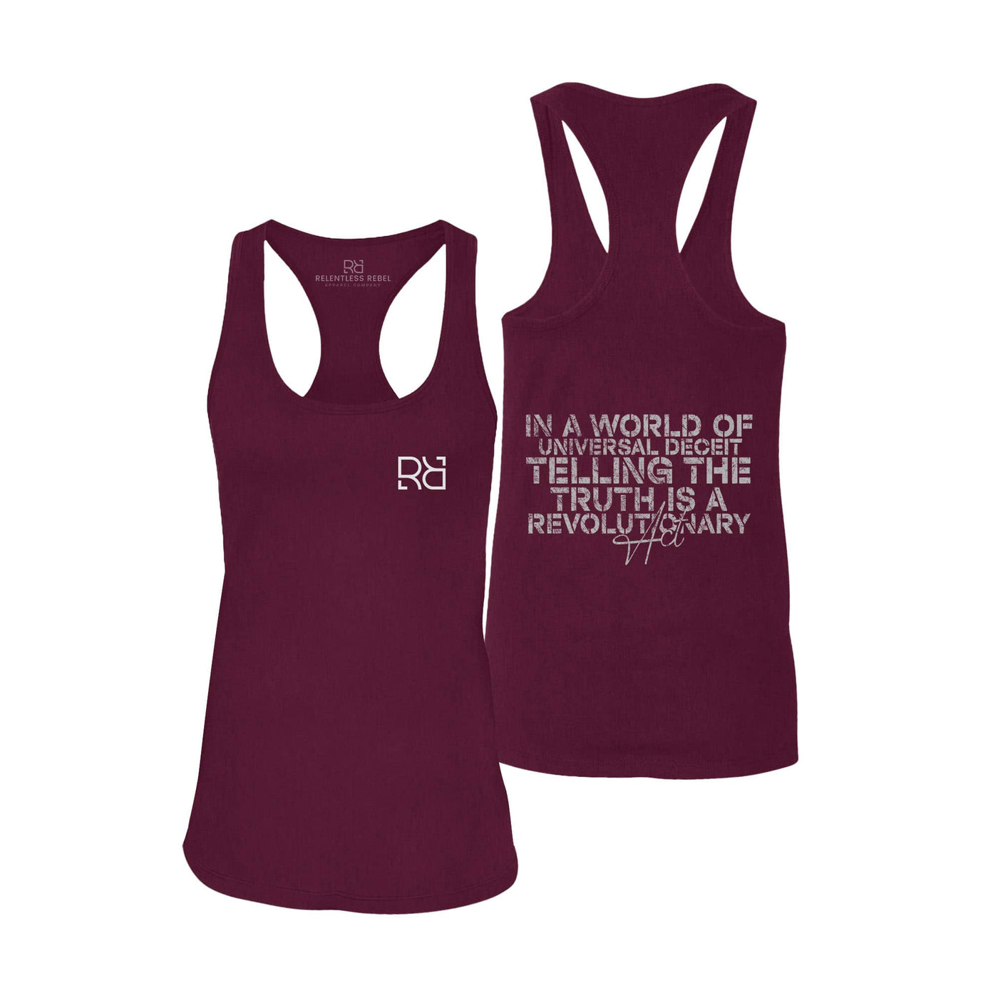 Maroon In A World of Universal Deceit Women's Racerback Tank