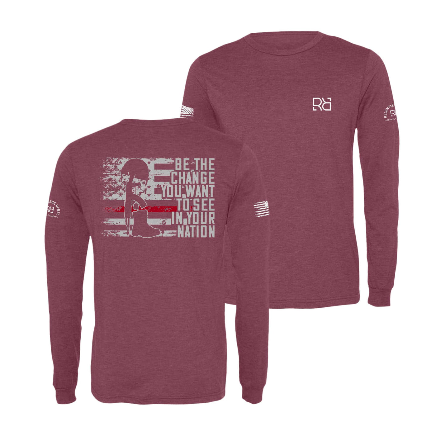 Maroon Be the Change | Flag and Boots Men's Long Sleeve