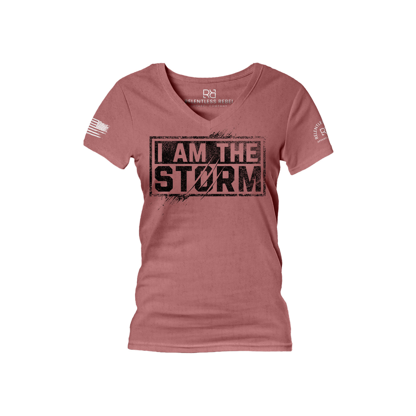 Heather Mauve Women's I Am The Storm Front Design V-Neck Tee