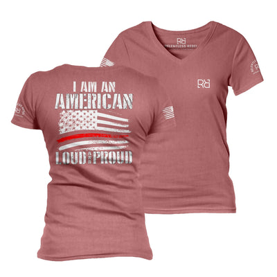 Mauve I Am An American Loud and Proud Women's V-Neck Tee