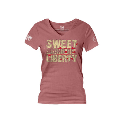 Mauve Sweet Land of Liberty Women's V-Neck Tee