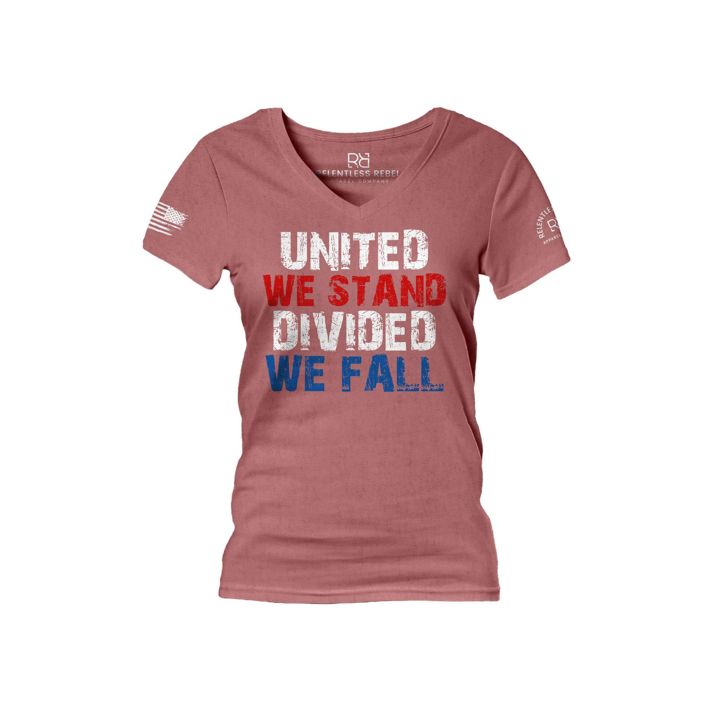 Mauve United We Stand Divided We Fall Women's V-Neck Tee