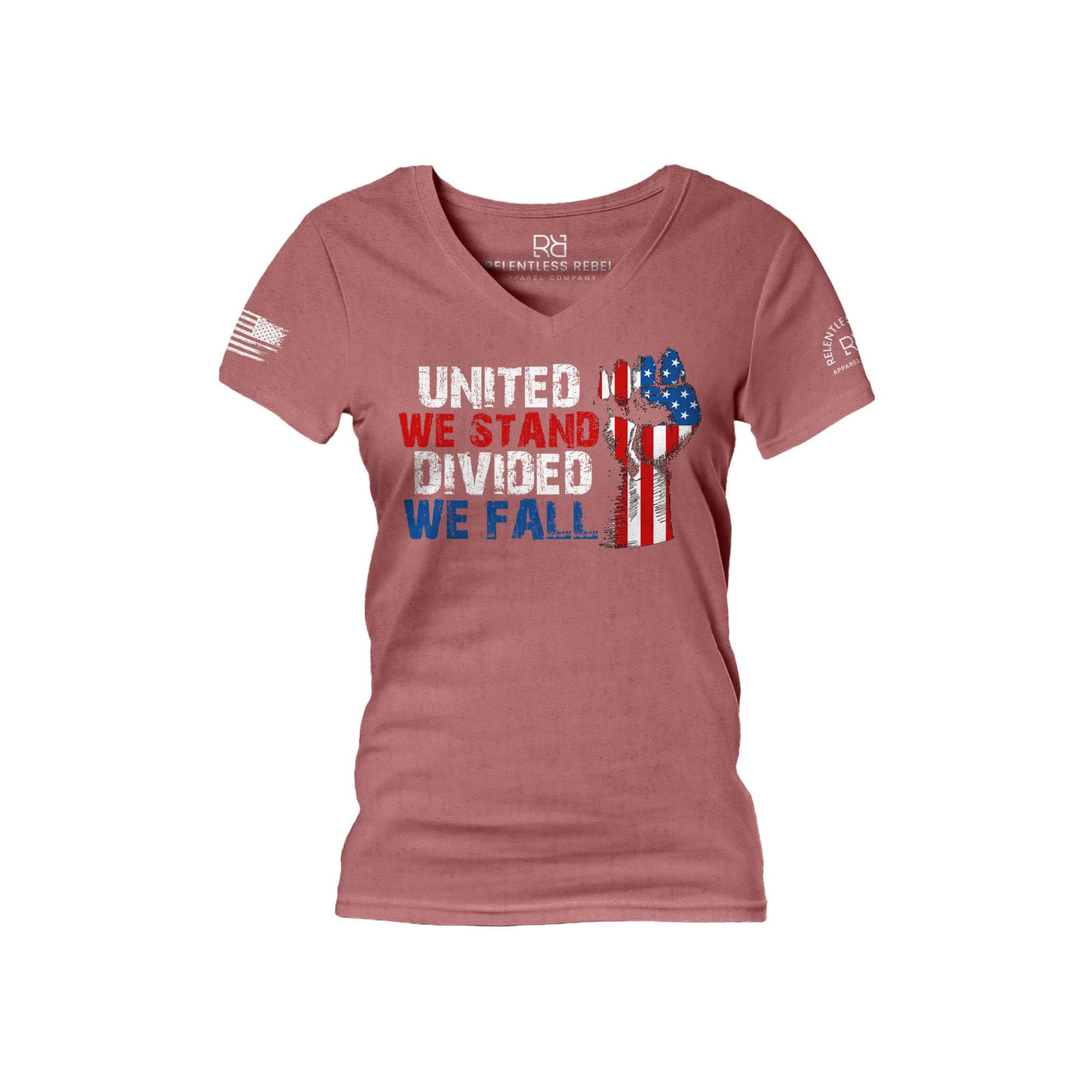 Mauve United We Stand Divided We Fall Women's V-Neck Tee