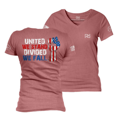 Mauve United We Stand Divided We Fall Women's V-Neck Tee