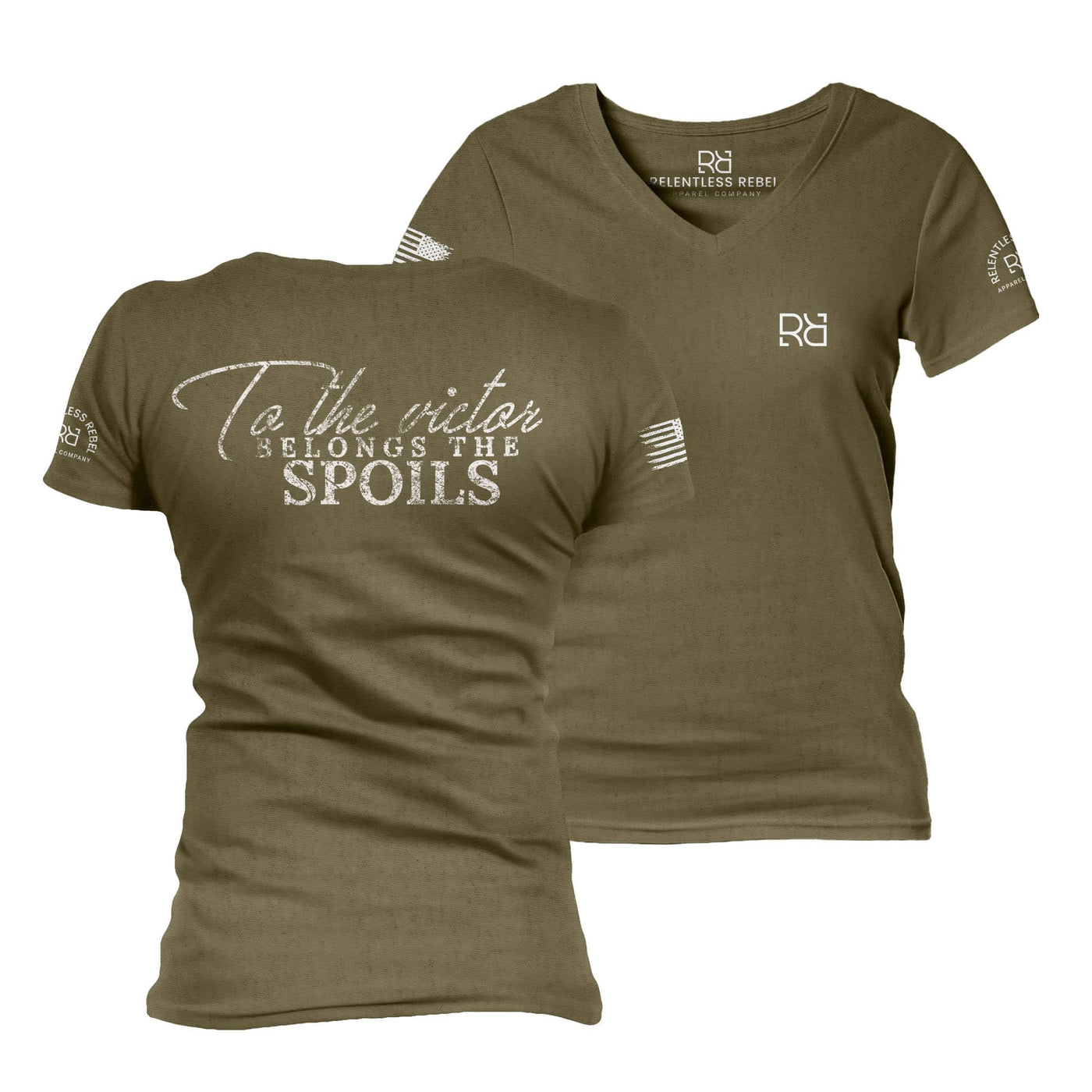 Military Green To the Victor Belongs the Spoils Women's V-Neck Tee