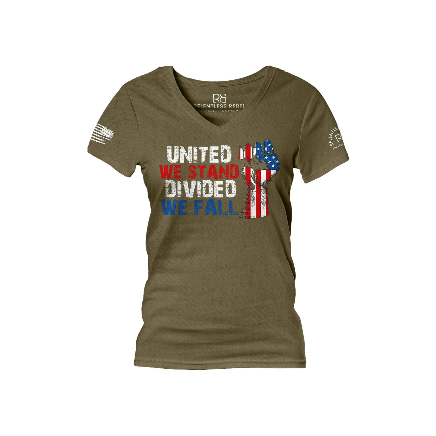 Military Green United We Stand Divided We Fall Women's V-Neck Tee