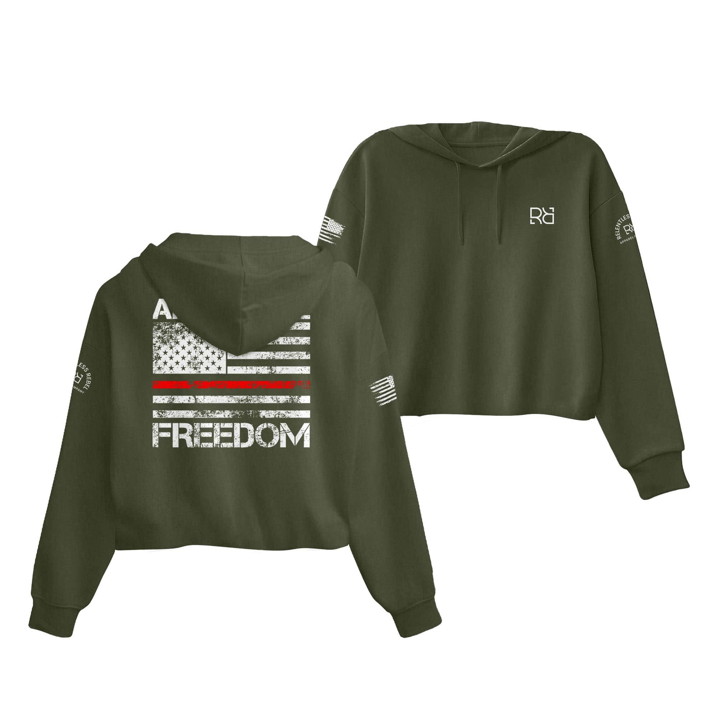 Military Green Above All Freedom Women's Cropped Hoodie