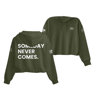 Military Green Someday Never Comes Cropped Hoodie