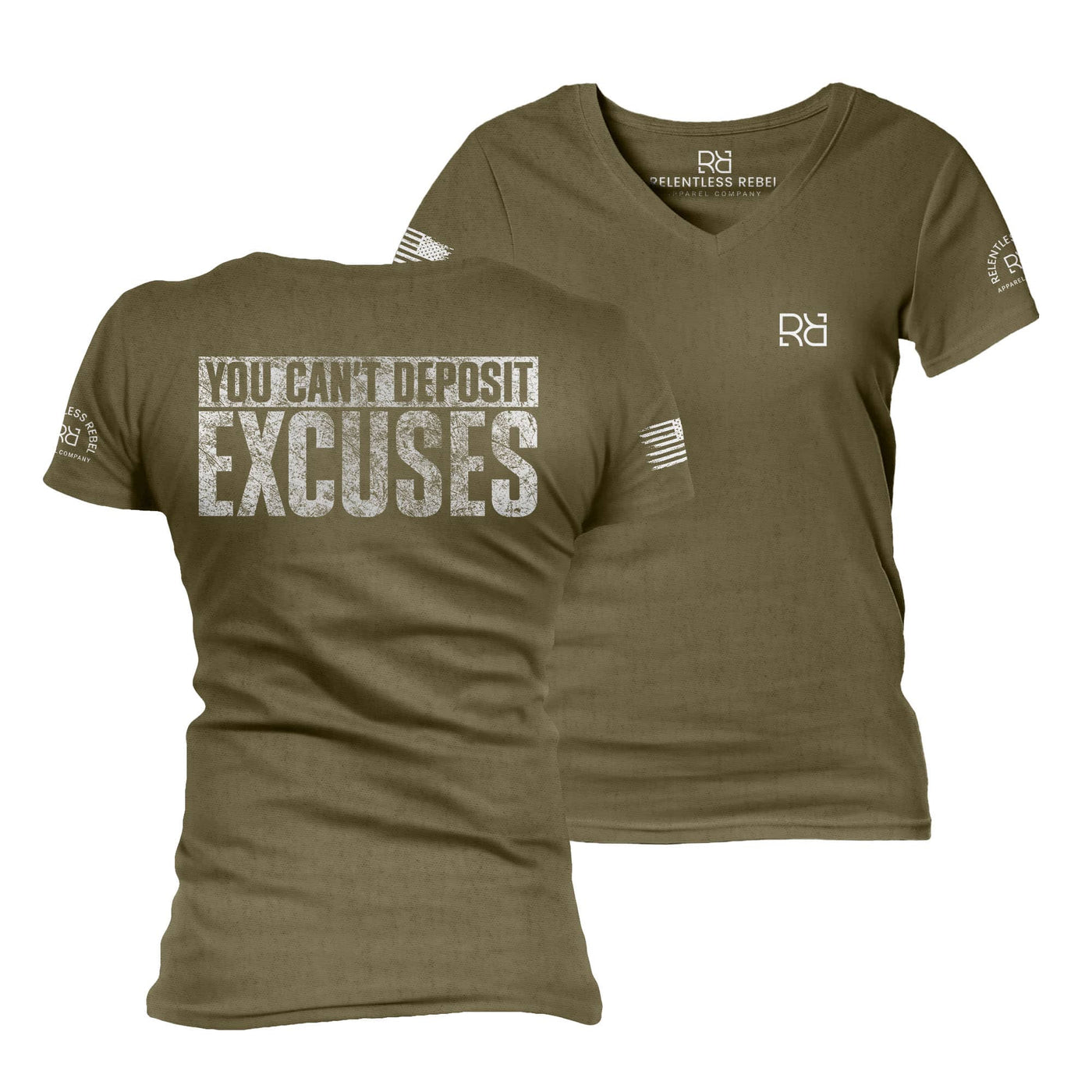 Military Green You Can't Deposit Excuses Women's V-Neck Tee