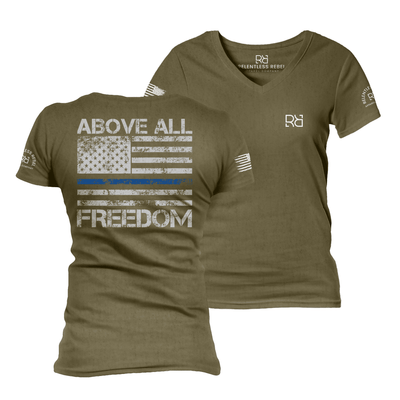 Above All Freedom | Blue Stripe | V-Neck Women's Tee