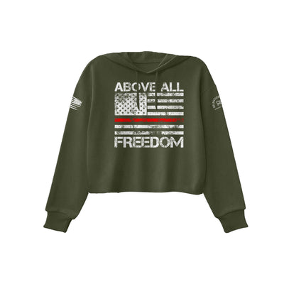 Military Green Above All Freedom Women's Cropped Hoodie