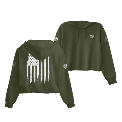 Military Green Rebel Patriot Flag Women's Cropped Hoodie