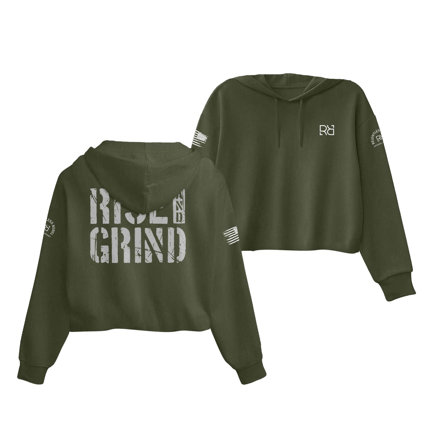 Military Green Rise and Grind Women's Cropped Hoodie