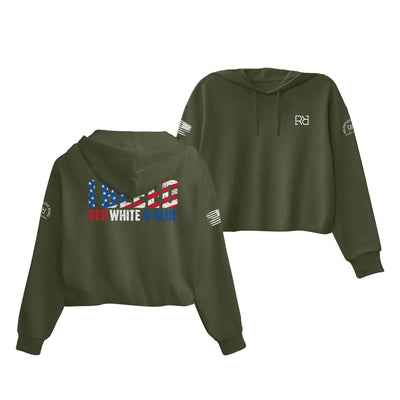 Military Green I Bleed Red White and Blue Women's Cropped Hoodie