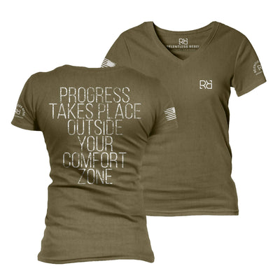 Military Green Progress Takes Place Women's V-Neck Tee