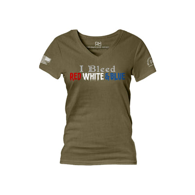 Military Green I Bleed Red White and Blue Women's V-Neck Tee