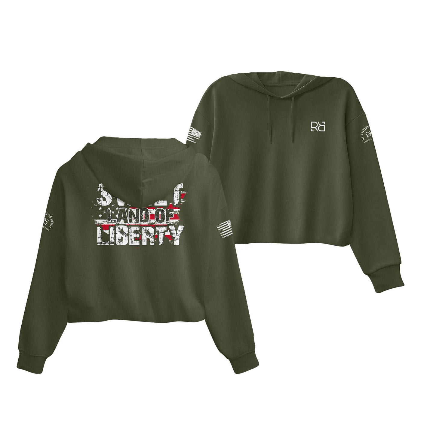 Military Green Sweet Land of Liberty Women's Cropped Hoodie