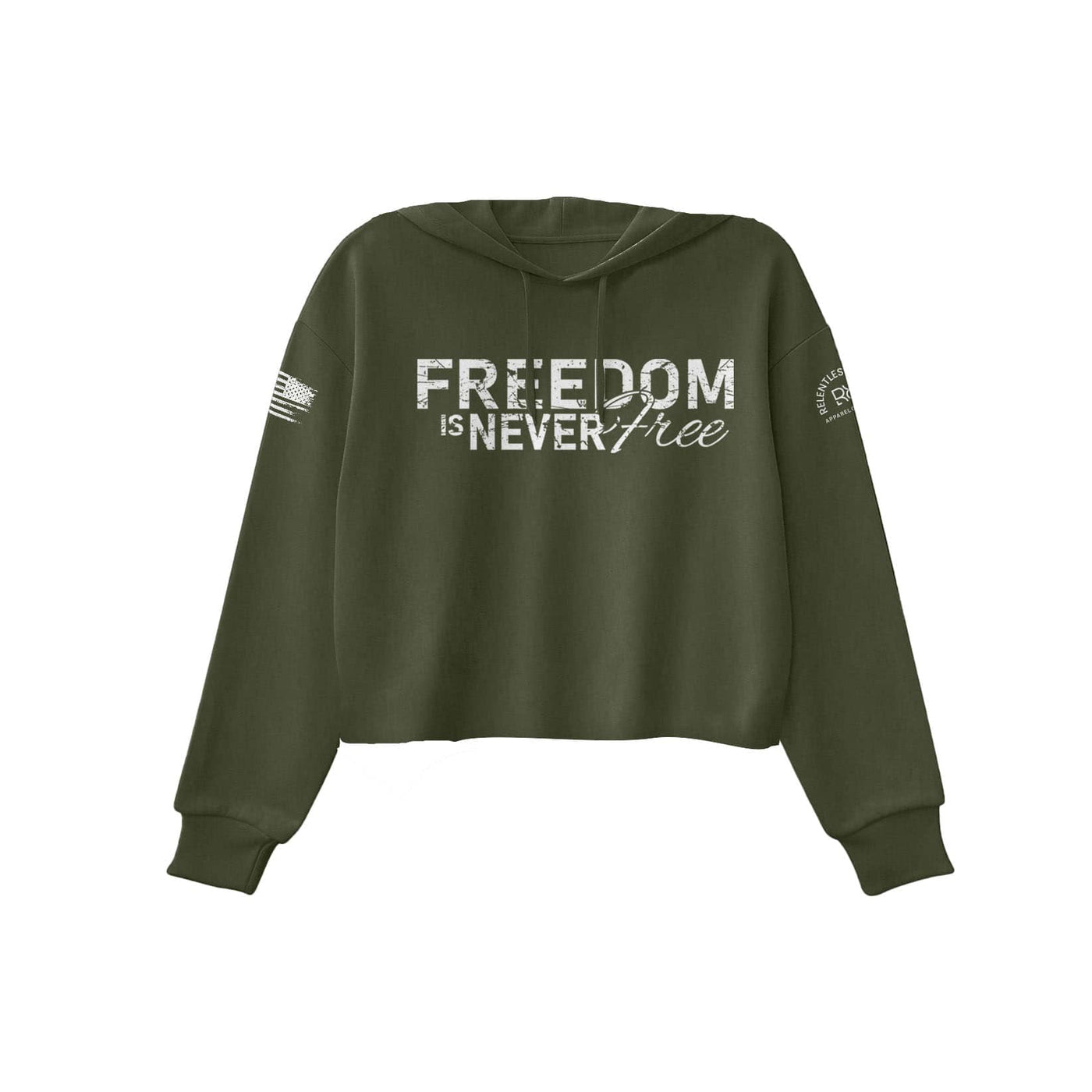 Military Green Freedom is Never Free Women's Cropped Hoodie