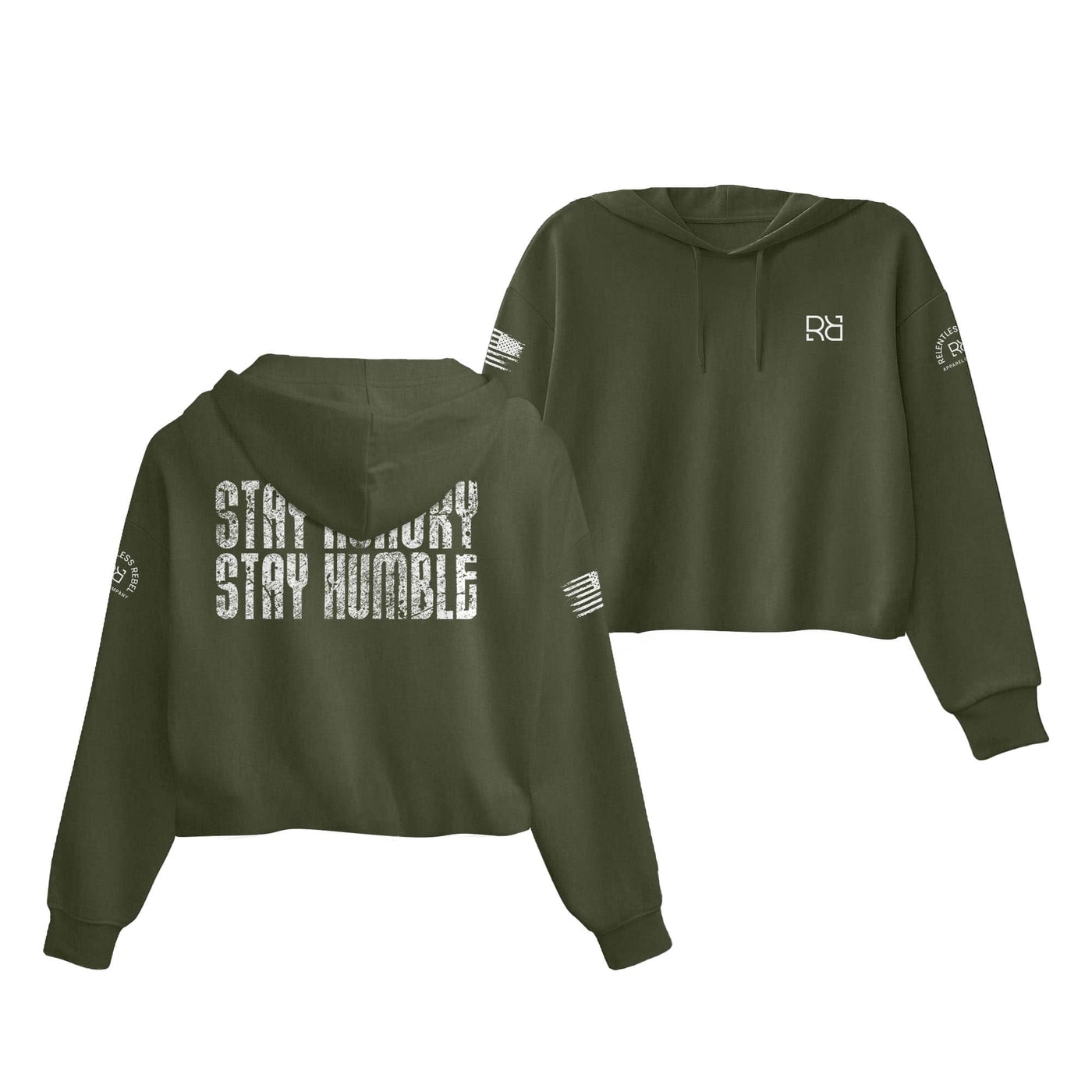 Military Green Stay Hungry Stay Humble Women's Cropped Hoodie