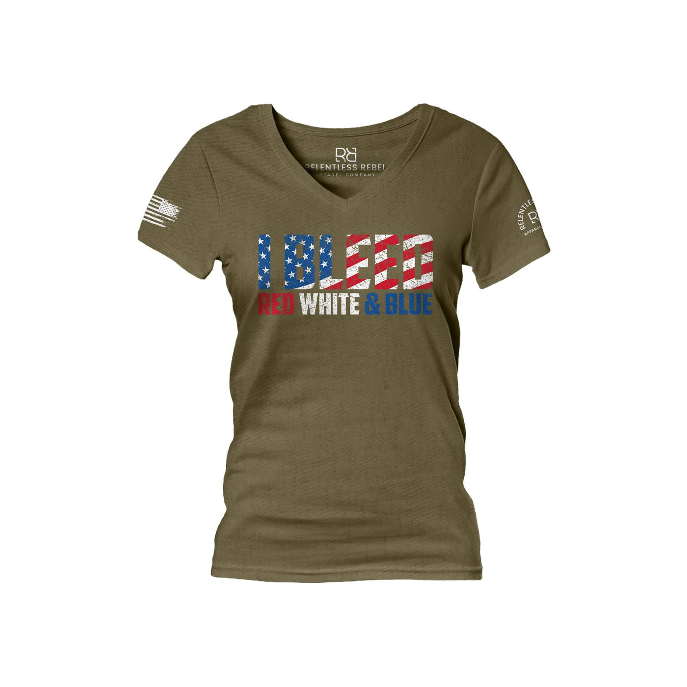 Military Green I Bleed Red White and Blue Women's V-Neck Tee