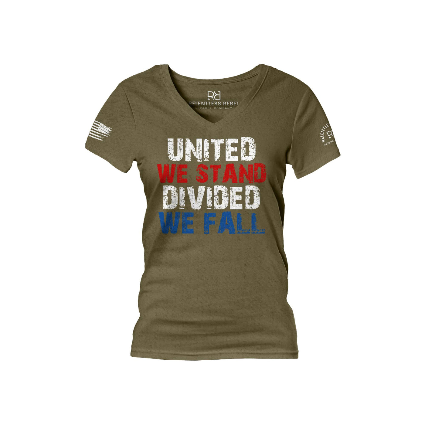 Military Green United We Stand Divided We Fall Women's V-Neck Tee