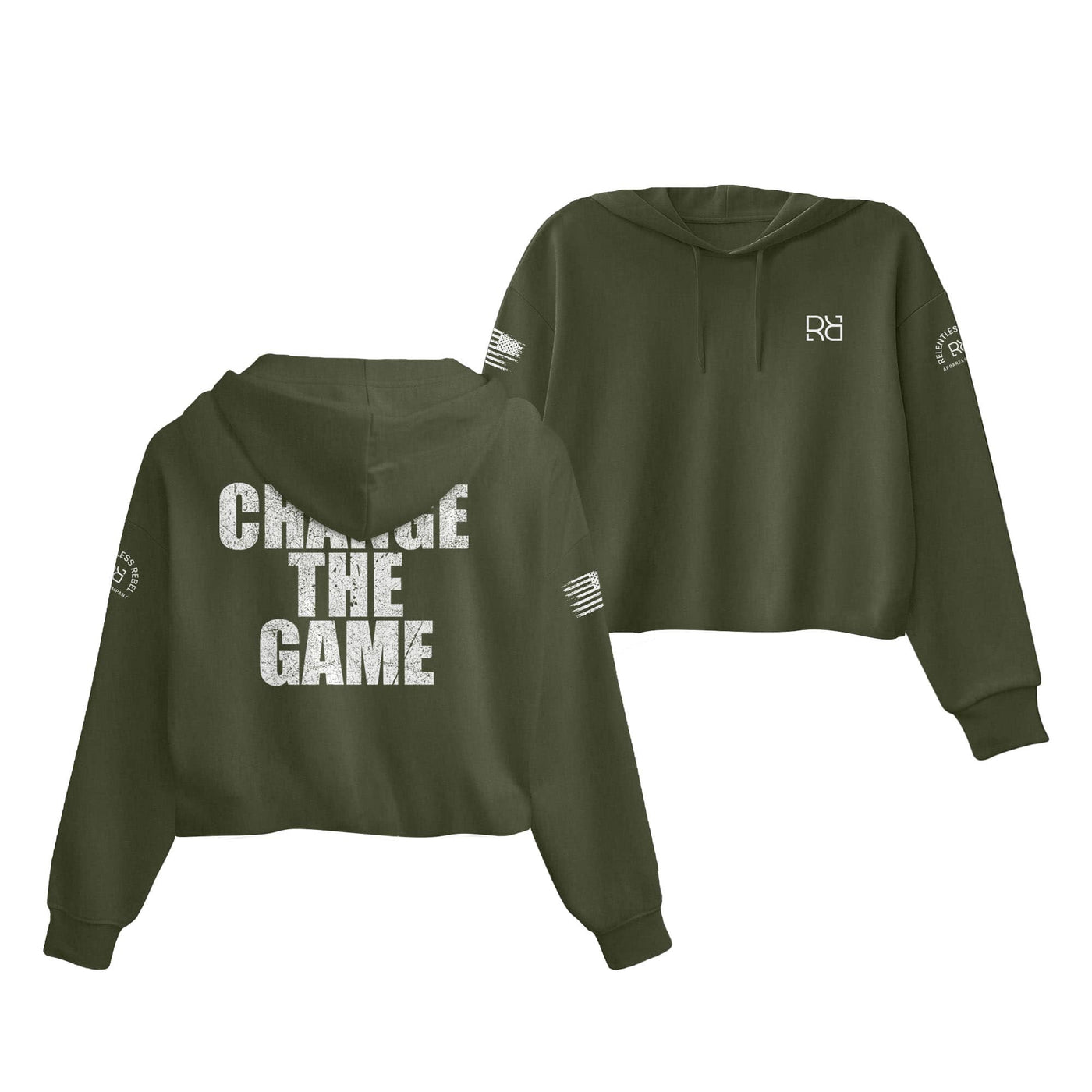 Military Green Change the Game Women's Cropped Hoodie