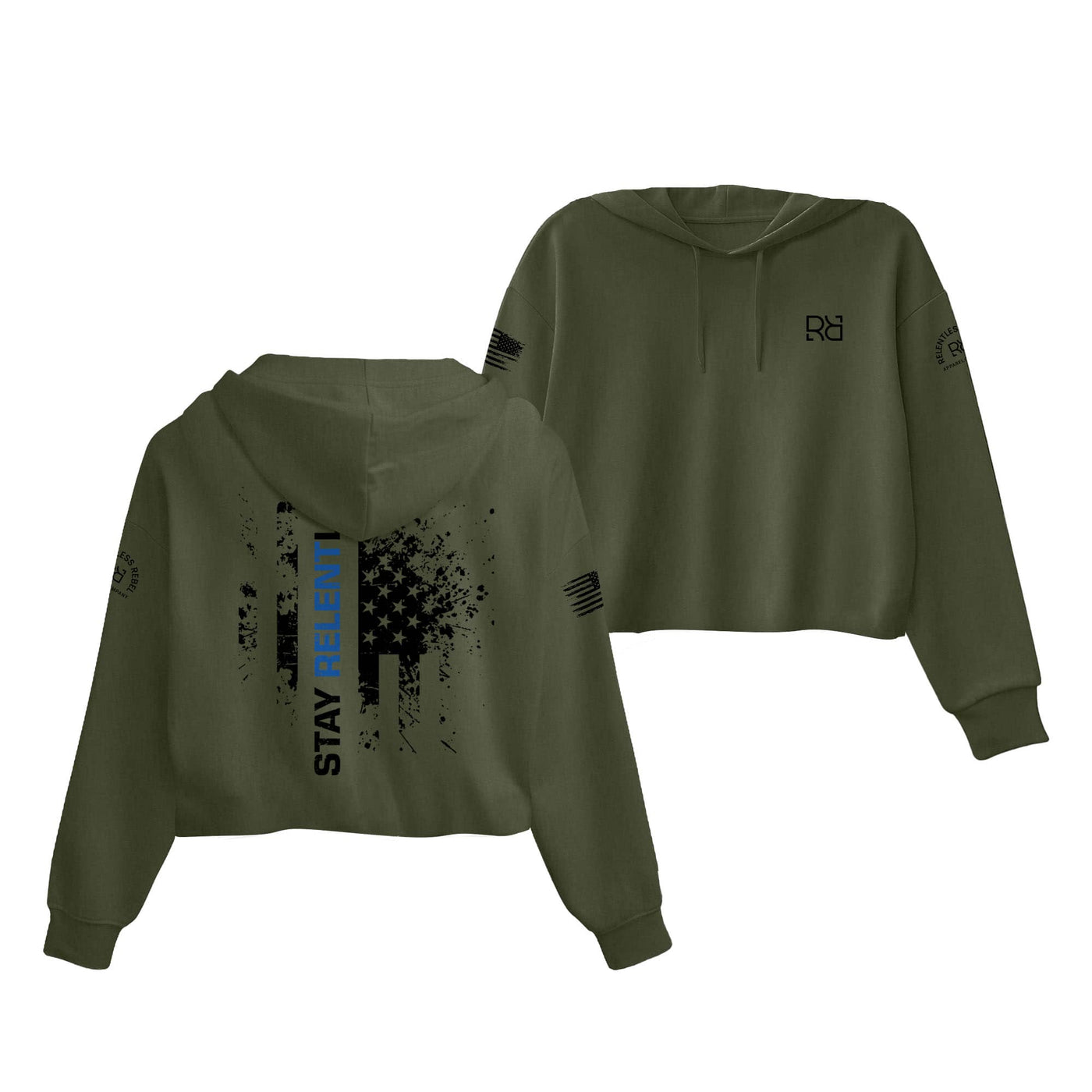 Military Green Be Relentless Law Enforcement Edition Women's Cropped Hoodie