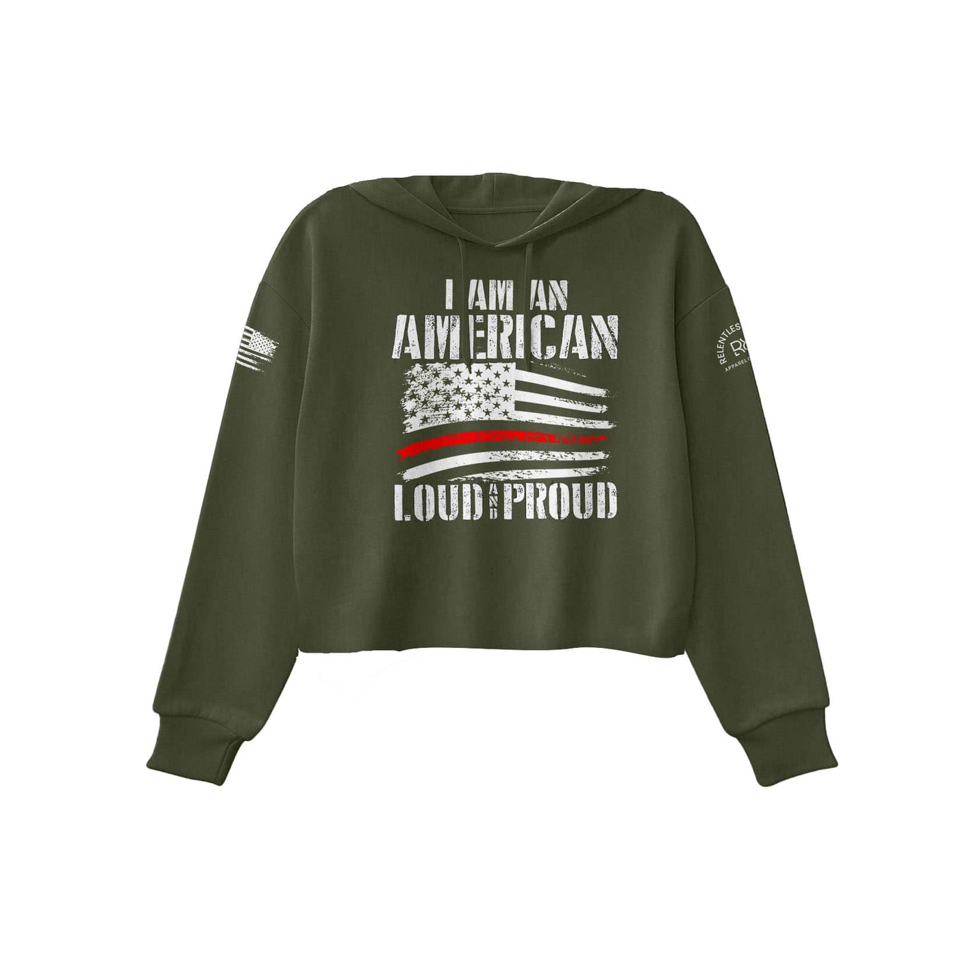 Military Green American Loud and Proud Women's Cropped Hoodie