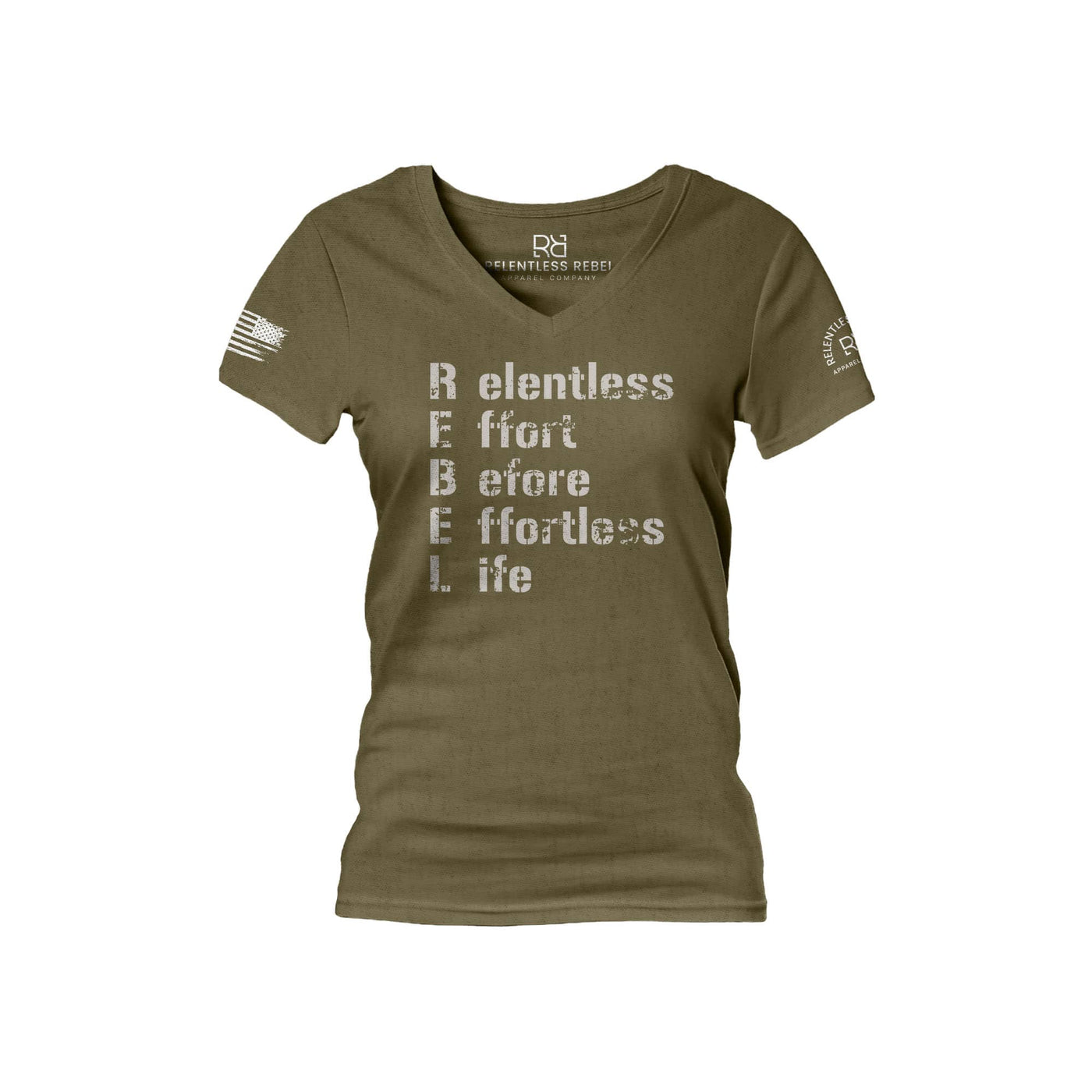 Military Green Relentless Effort Before Relentless Life Women's V-Neck Tee