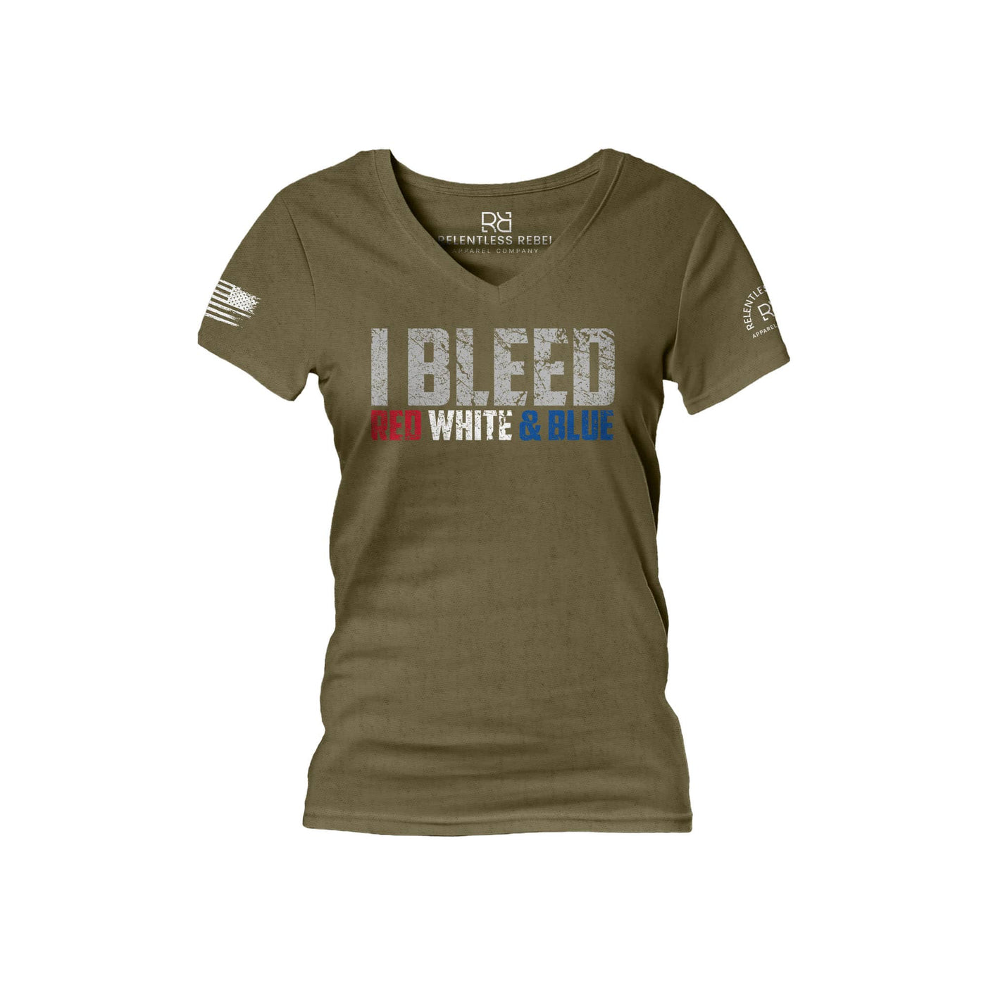 Military Green I Bleed Red White and Blue Women's V-Neck Tee