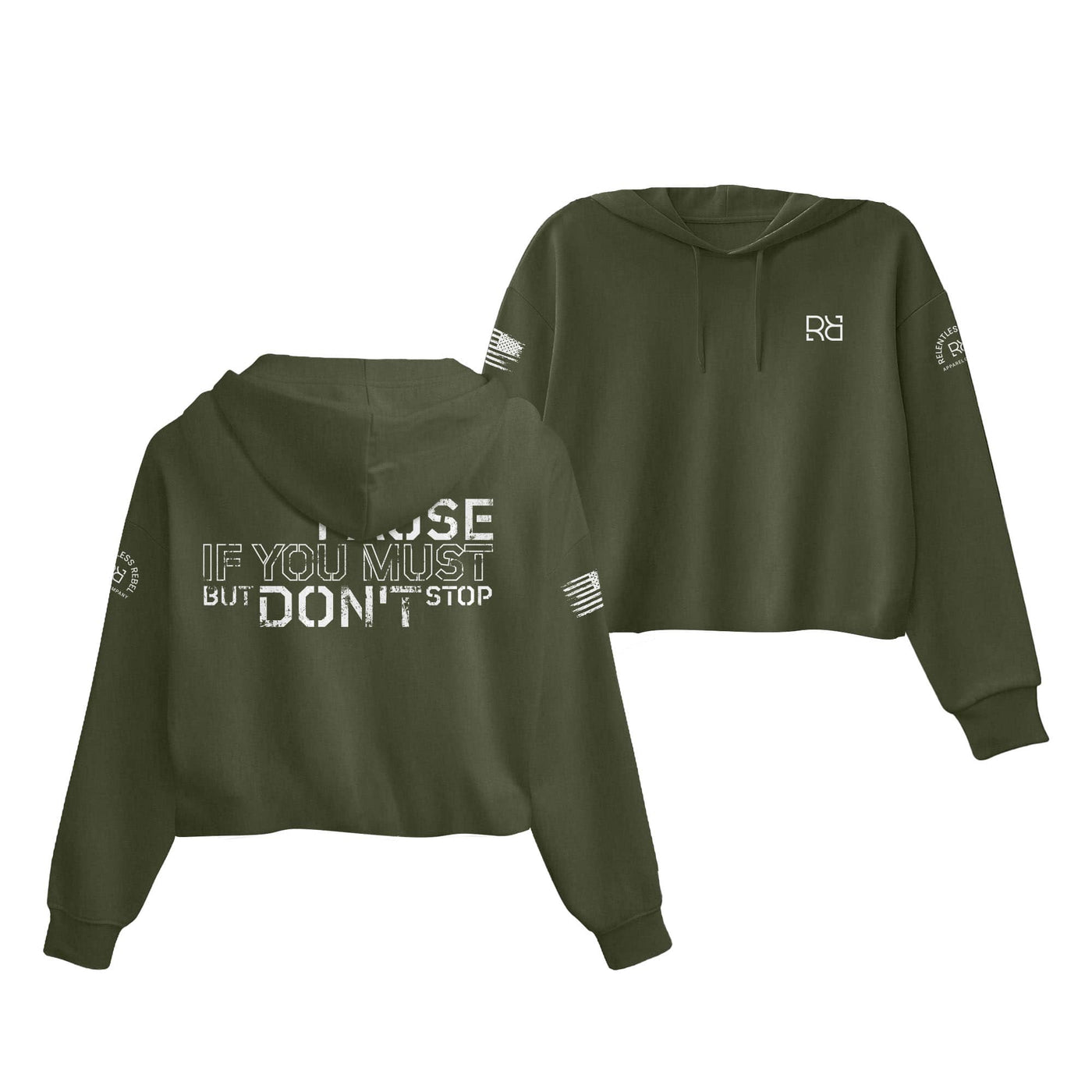 Military Green Pause if you must Women's Cropped Hoodie