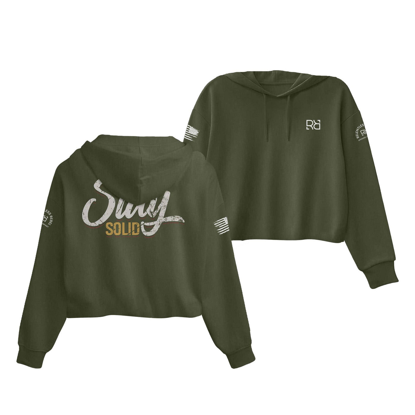 Military Green Stay Solid Women's Cropped Hoodie