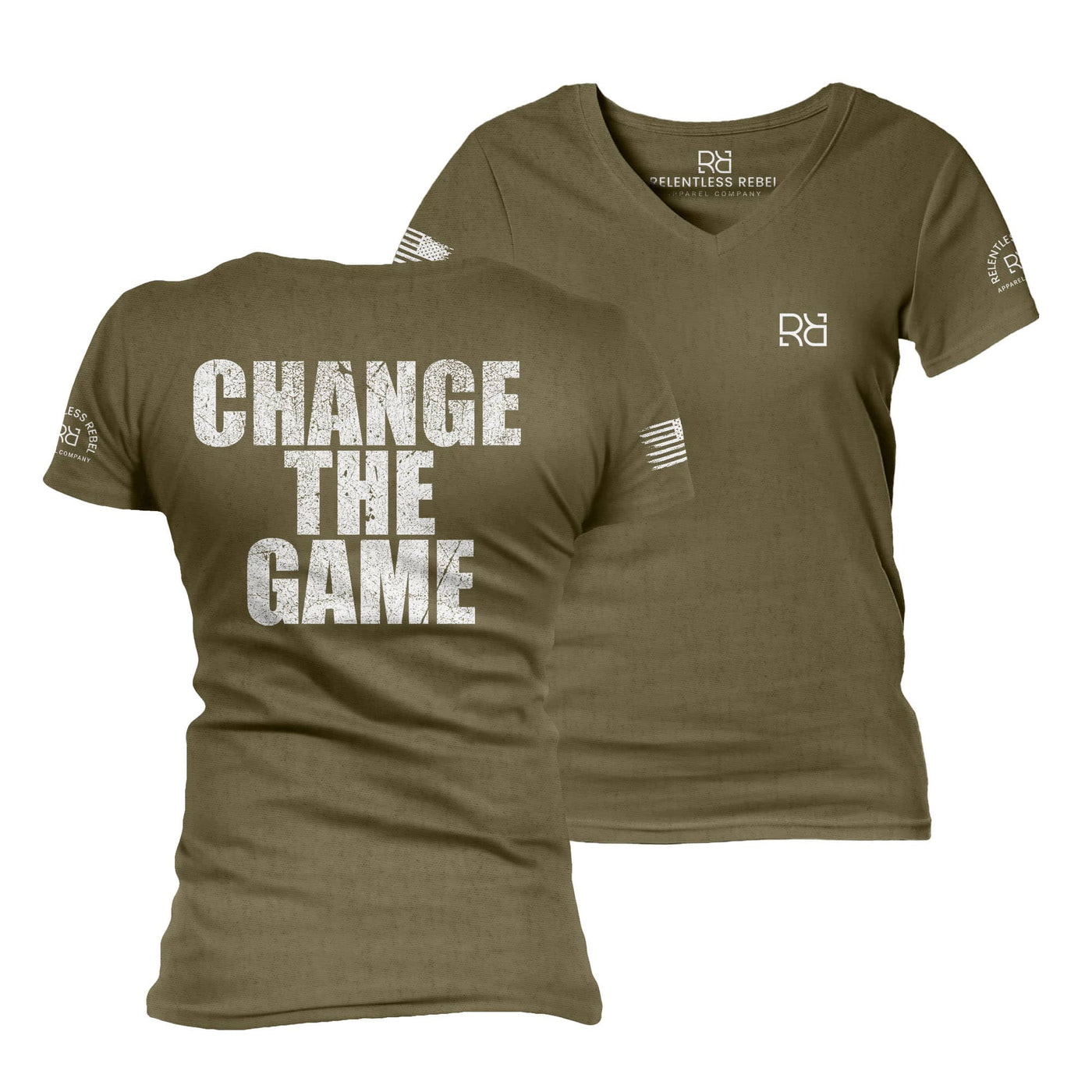 Military Green Change the Game Women's V-Neck Tee