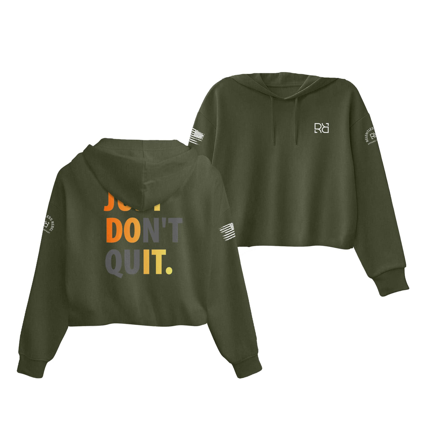 Military Green Just Don't Quit Women's Cropped Hoodie