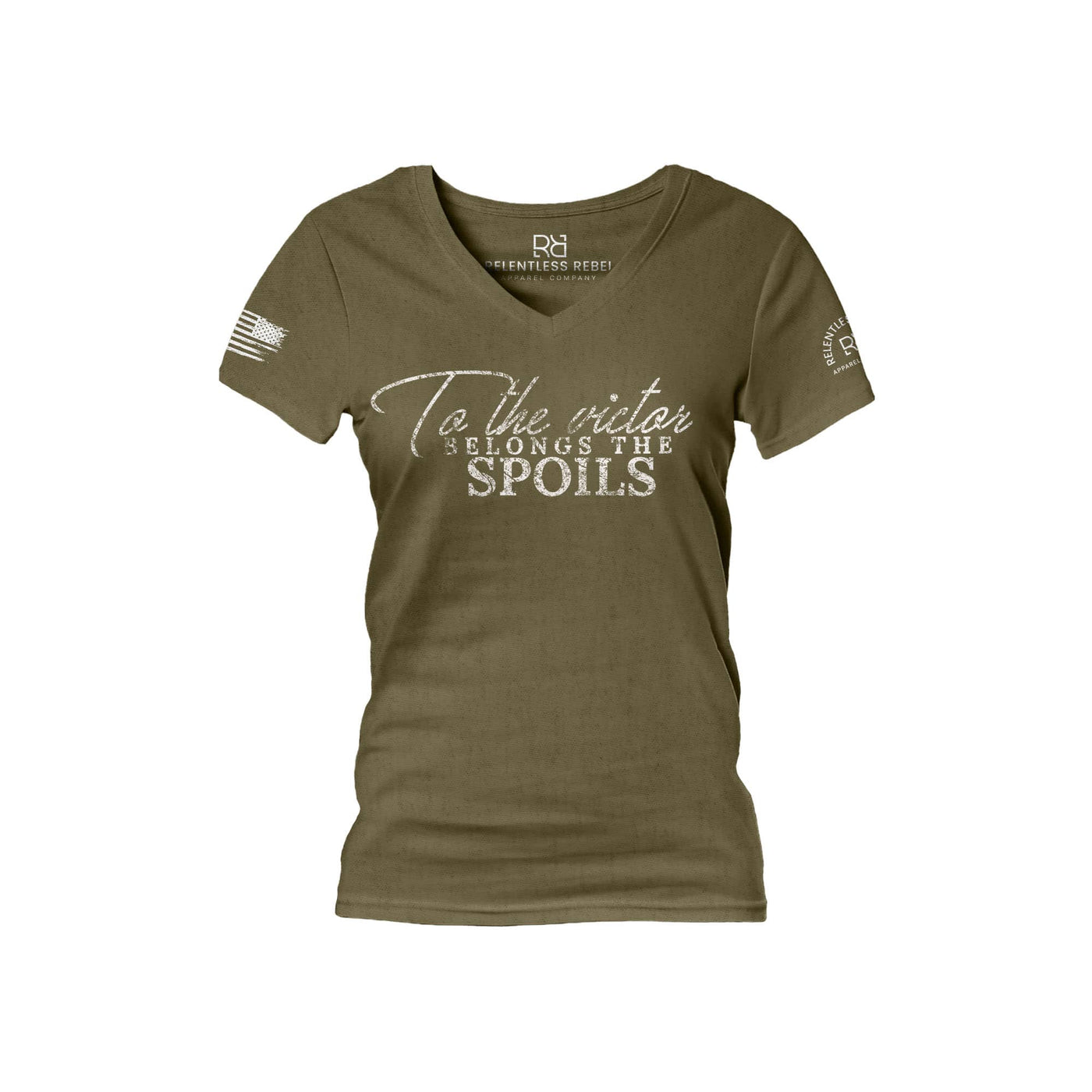 Military Green To The Victor Belongs the Spoils Women's V-Neck Tee