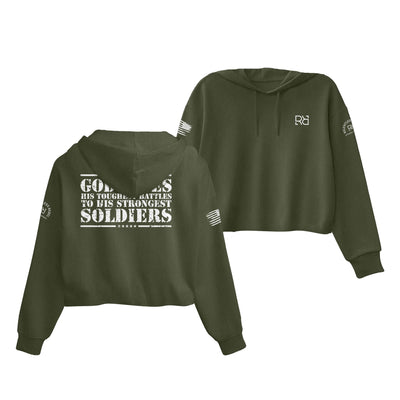 Military Green God Gives His Toughest Battles Women's Cropped Hoodie