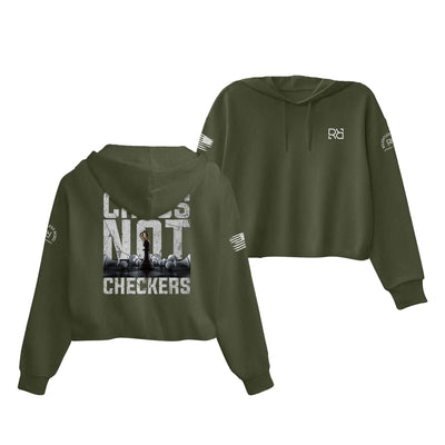 Military Green Chess Not Checkers Women's Cropped Hoodie