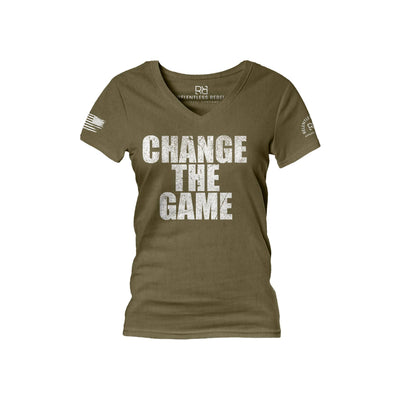 Military Green Change the Game Women's V-Neck Tee