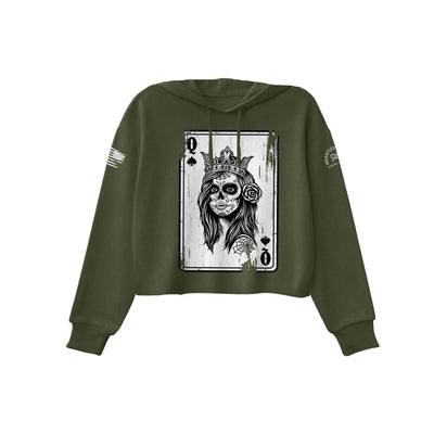 Military Green Rebel Queen "Rebel Ace" Women's Cropped Hoodie