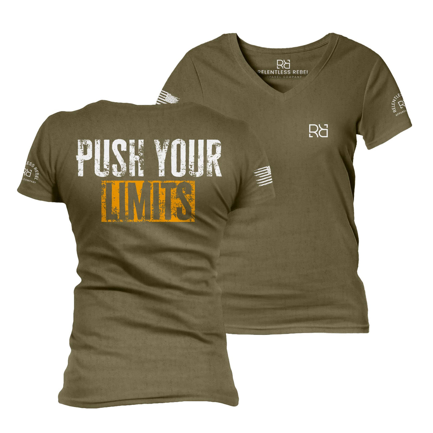 Military Green Push Your Limits Women's V-Neck Tee