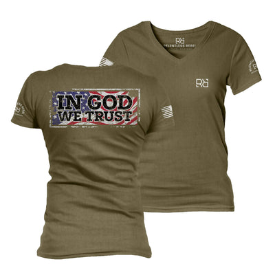 Military Green In God we Trust Women's V-Neck Tee