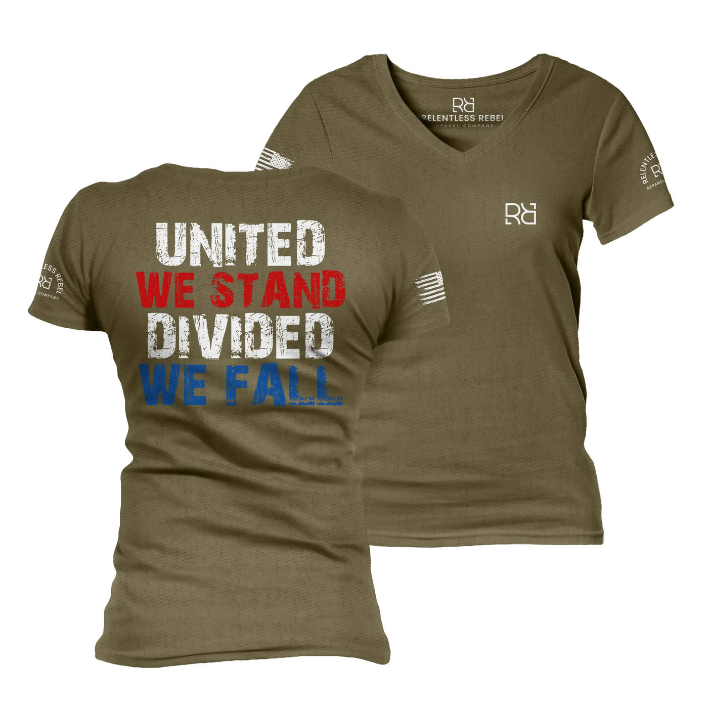 Military Green United We Stand Divided We Fall Women's V-Neck Tee