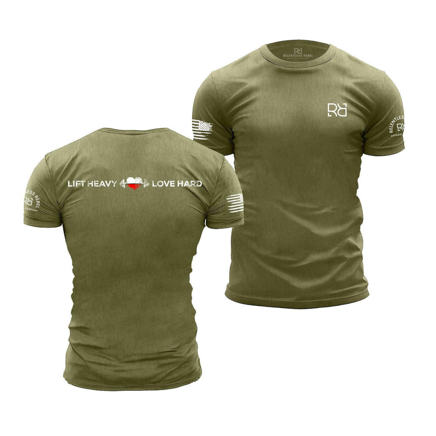 Military Green Men's Lift Heavy Love Hard Back Design Tee