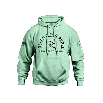 Mint hoodie with 'Relentless Rebel Apparel Company' logo on a white background