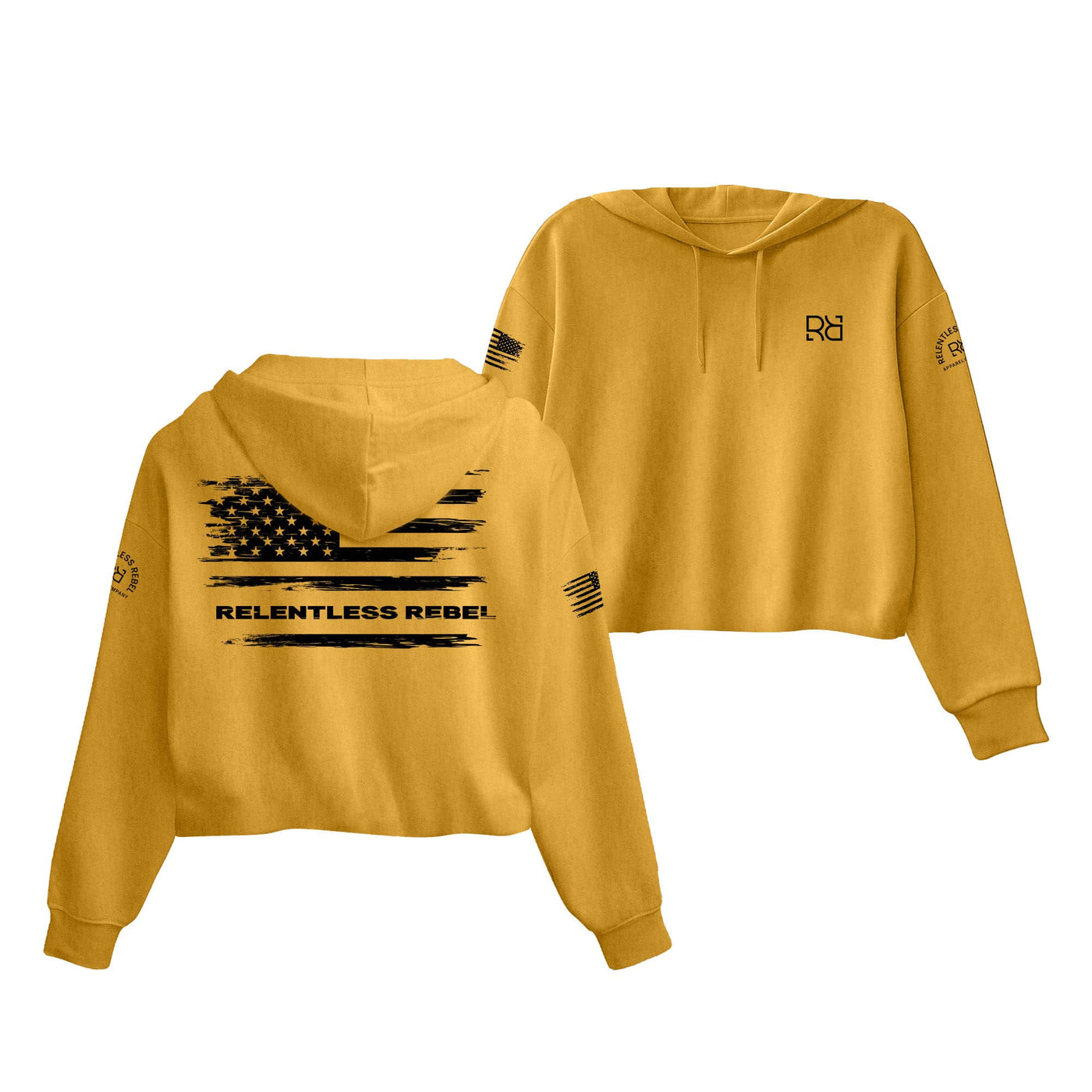 Mustard Relentless Rebel Flag Women's Cropped Hoodie