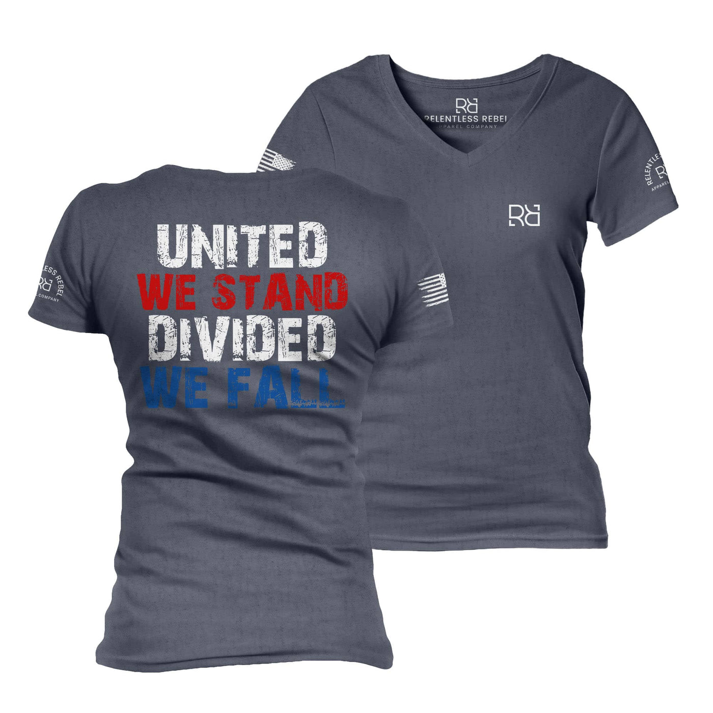 Navy United We Stand Divided We Fall Women's V-Neck Tee