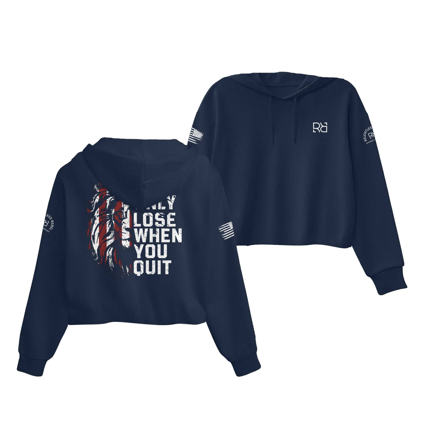 Navy You Only Lose When You Quit Women's Cropped Hoodie