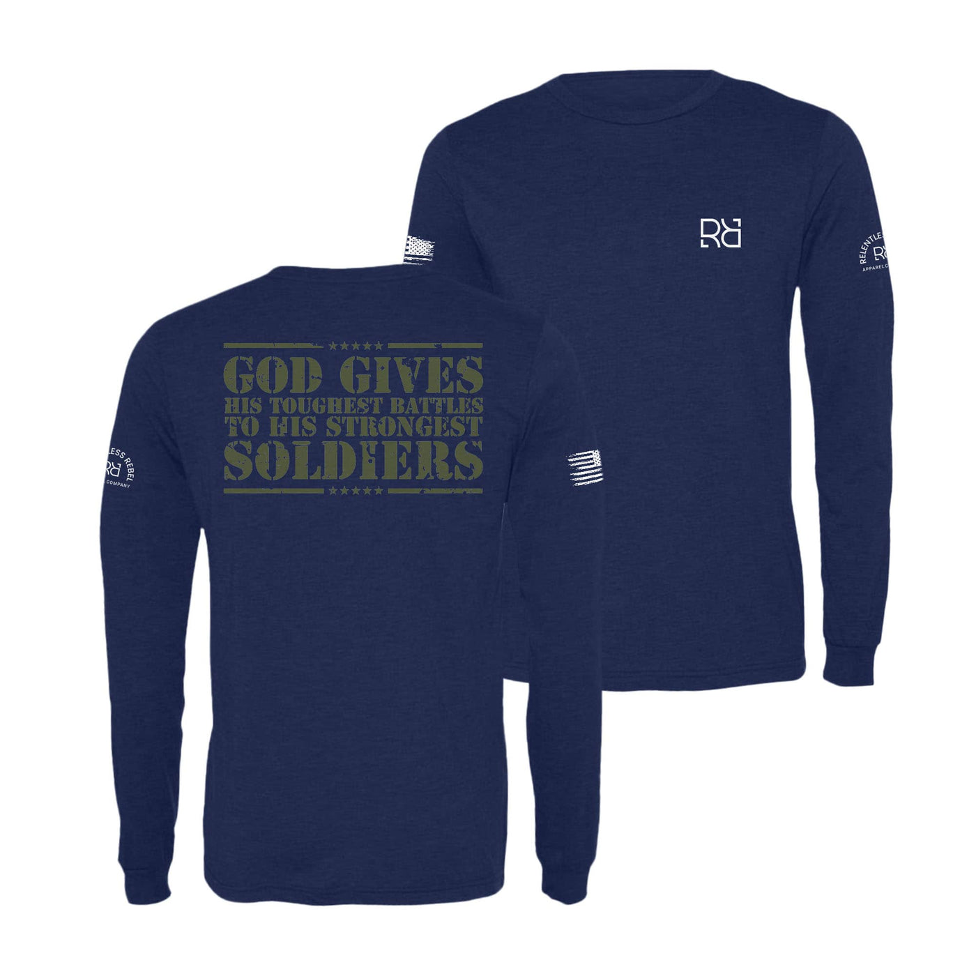 Navy God Gives His Toughest Battles Men's Long Sleeve Tee