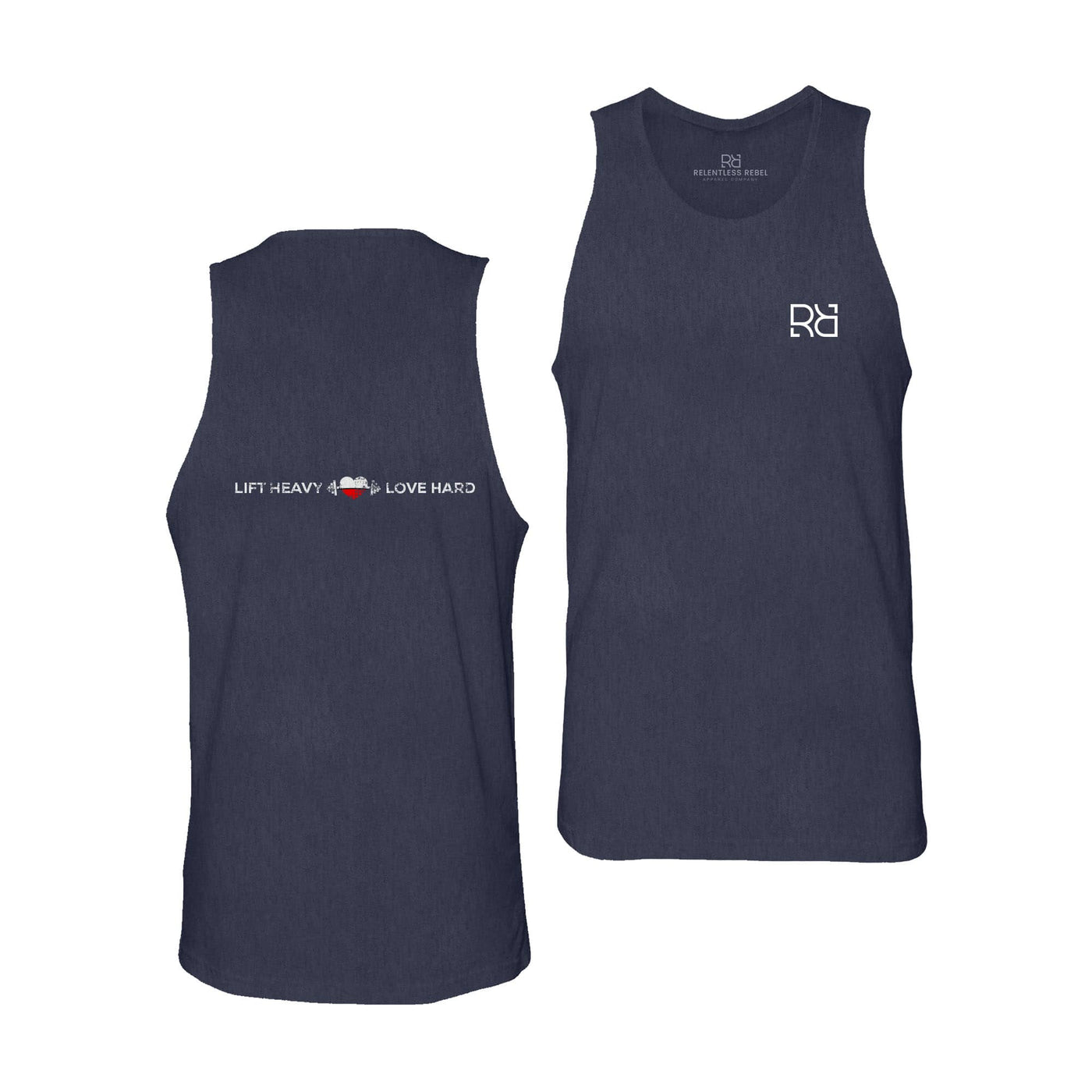 Navy Men's Lift Heavy Love Hard Back Design Tank